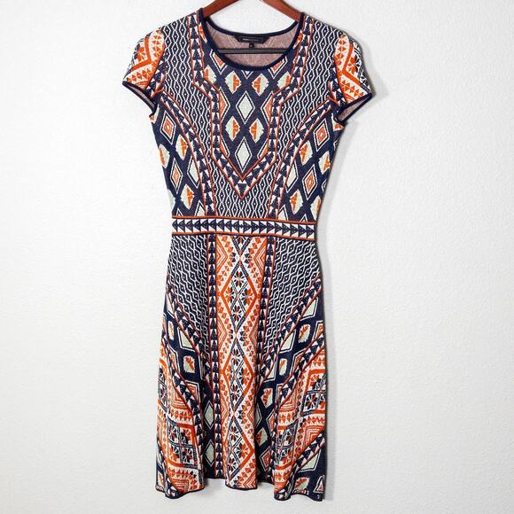 BCBGMaxAzria Fit and Flare Dress Geometric Print Size XS Boho Statement - Picture 2 of 9